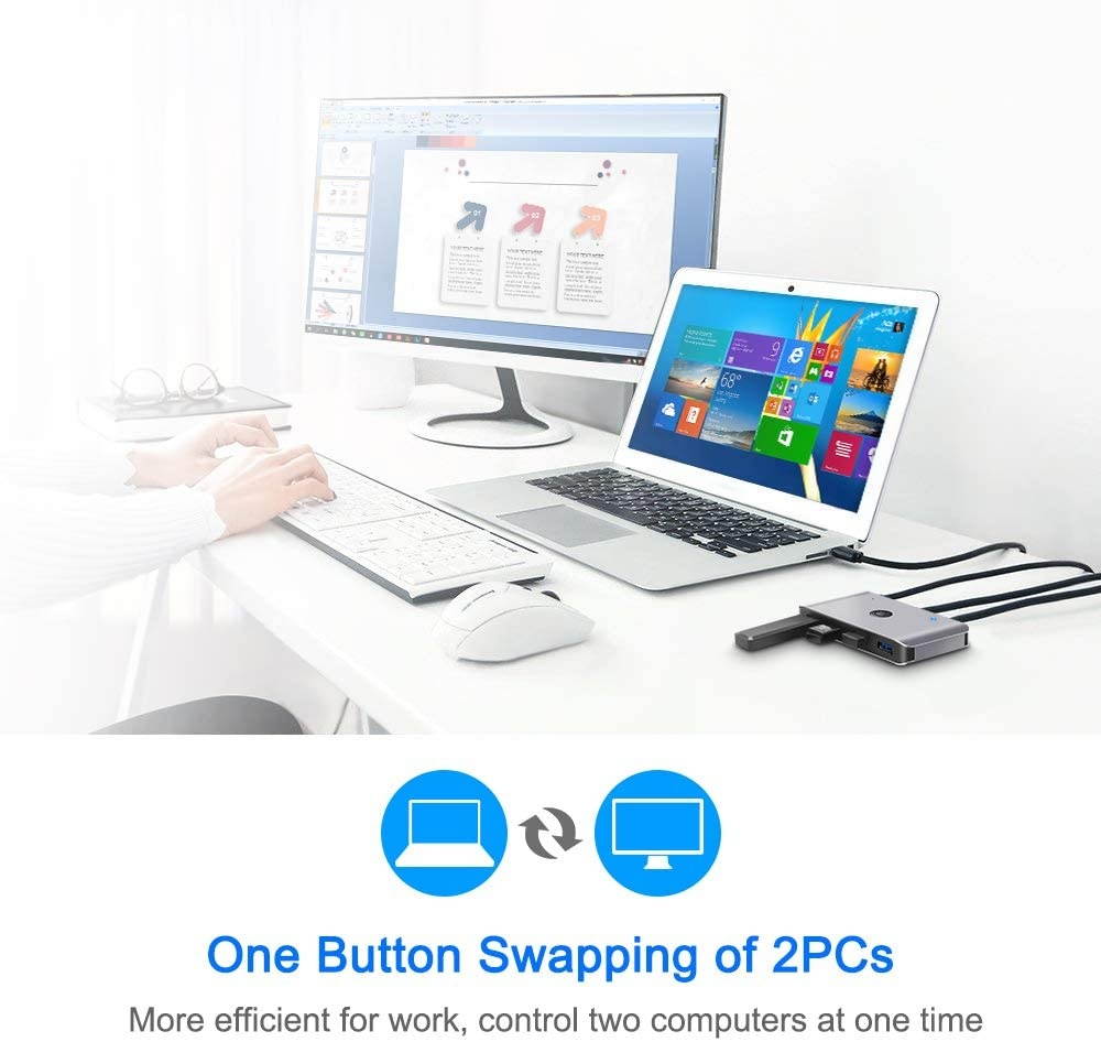 USB3.0 Switch Selector, 2 Computers 6-Port USB 3.0 Peripheral Sharing Switch Hub Adapter for Keyboard, Mouse, U-disk, Printer, KVM One-Second Switcher USB3.0, Compatible with Mac / Windows / Linux