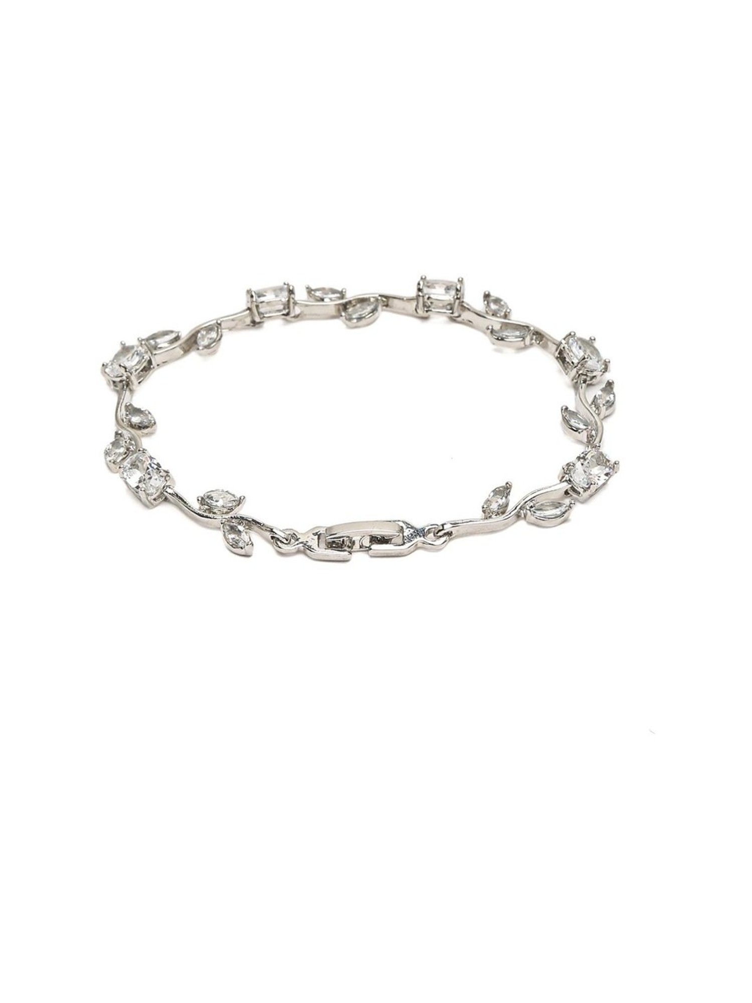 YouBella Women Silver-Plated & White Flexible fit Bracelet