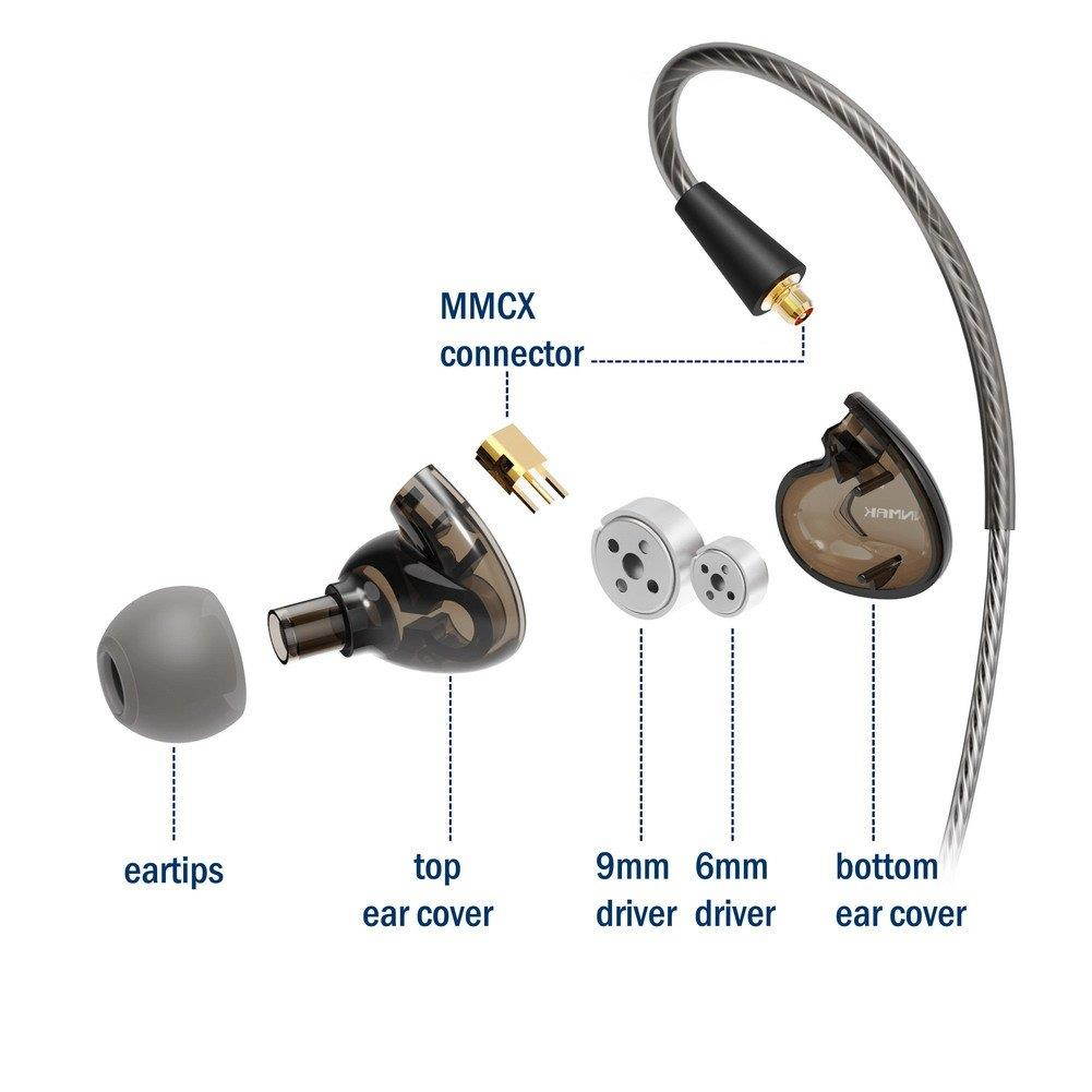Tennmak Pro Dual Dynamic Driver Detachable Sport Earhook Detachable in Ear Earphones, MMCX Earphone with 4 Drivers (Black NO MIC)