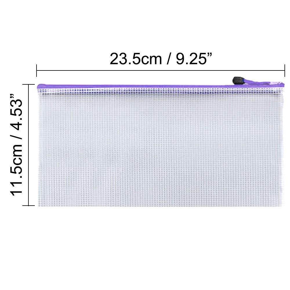 JPSOR Zipper File Bags, 16pcs 8 Color PVC Mesh Document Pouches Bills Bag Pencil Case, Office Supplies, Travel Storage Bags
