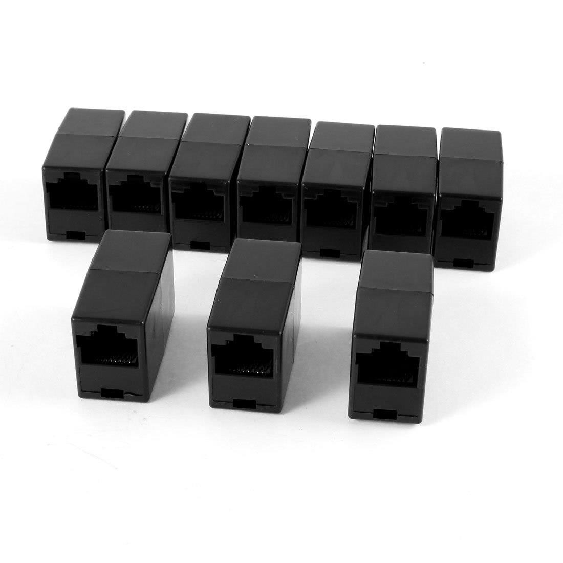 Plastic RJ45 8P8C Female to Female LAN Couplers - Black (Pack of 10)
