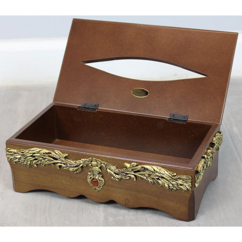 Uniquewise Solid Wood Tissue Box Holder with Gold Accent