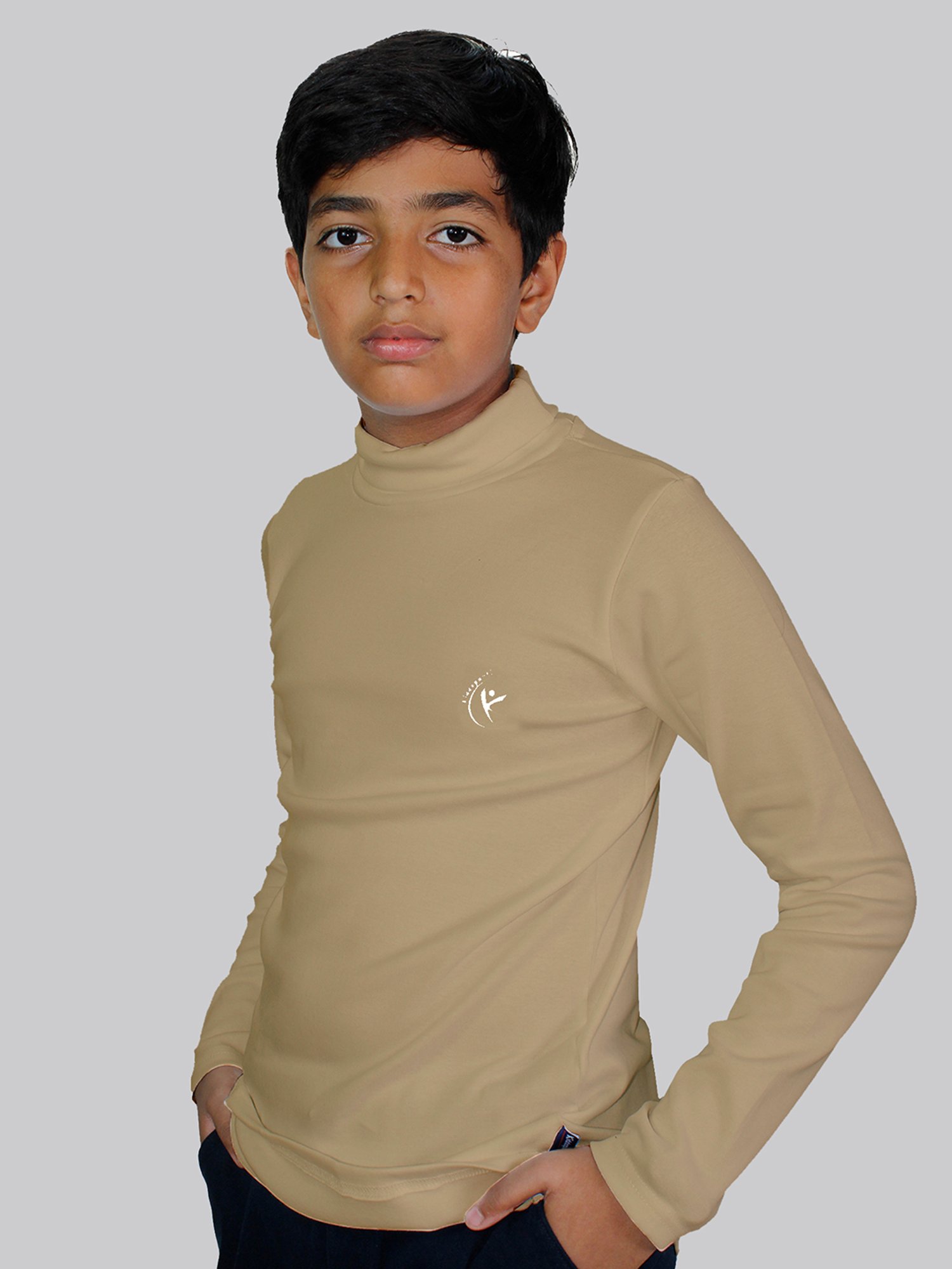 Kiddopanti Kids Light Beige Solid Full Sleeves T-Shirt