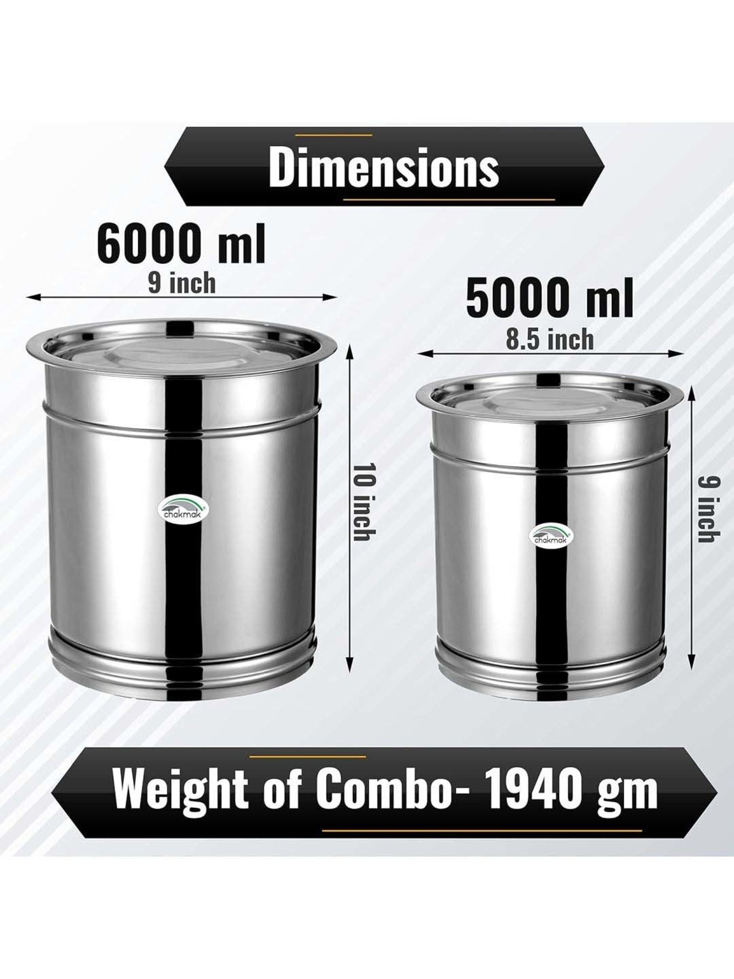 Chakmak Silver Stainless Steel Pawali Plain With Lid - Set of 2