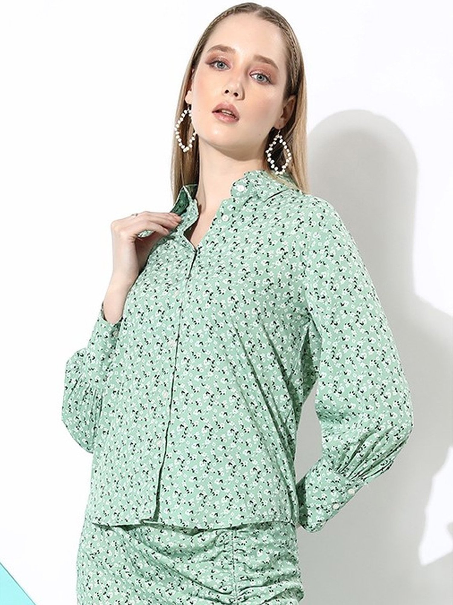 Anvi Be Yourself Green Floral Print Shirt
