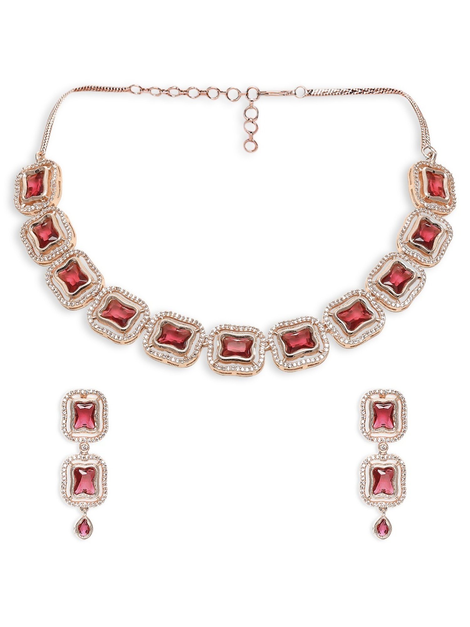OOMPH Wine American Diamond Necklace Set