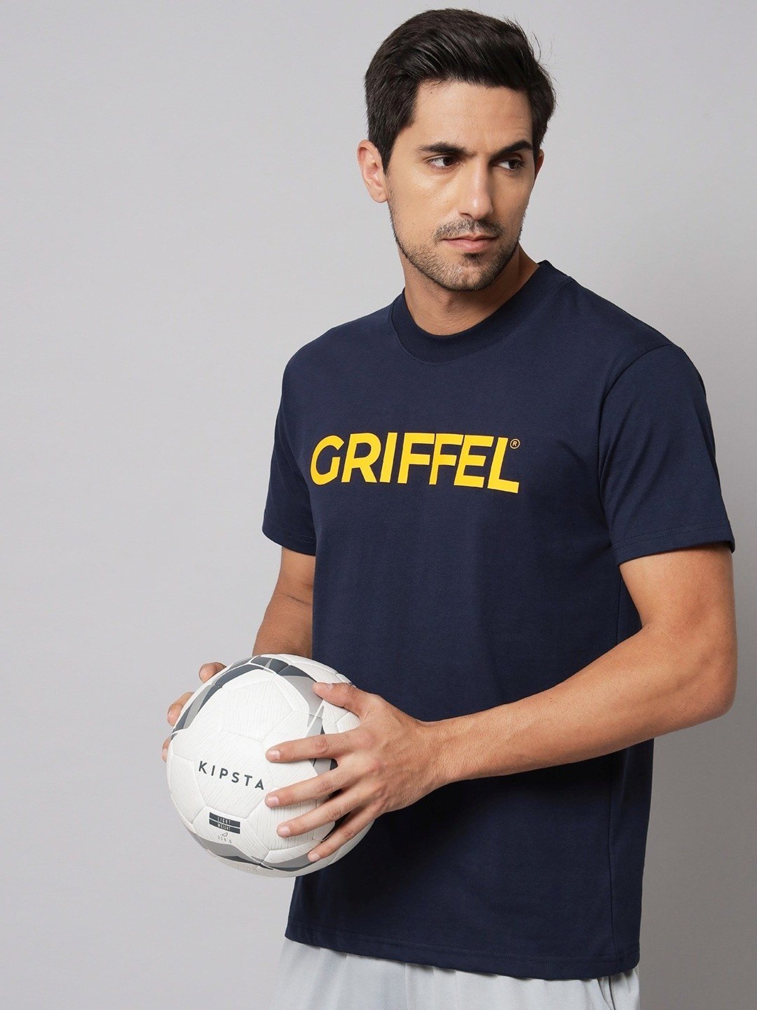 Griffel Navy Blue Cotton Loose Fit Printed T-Shirt