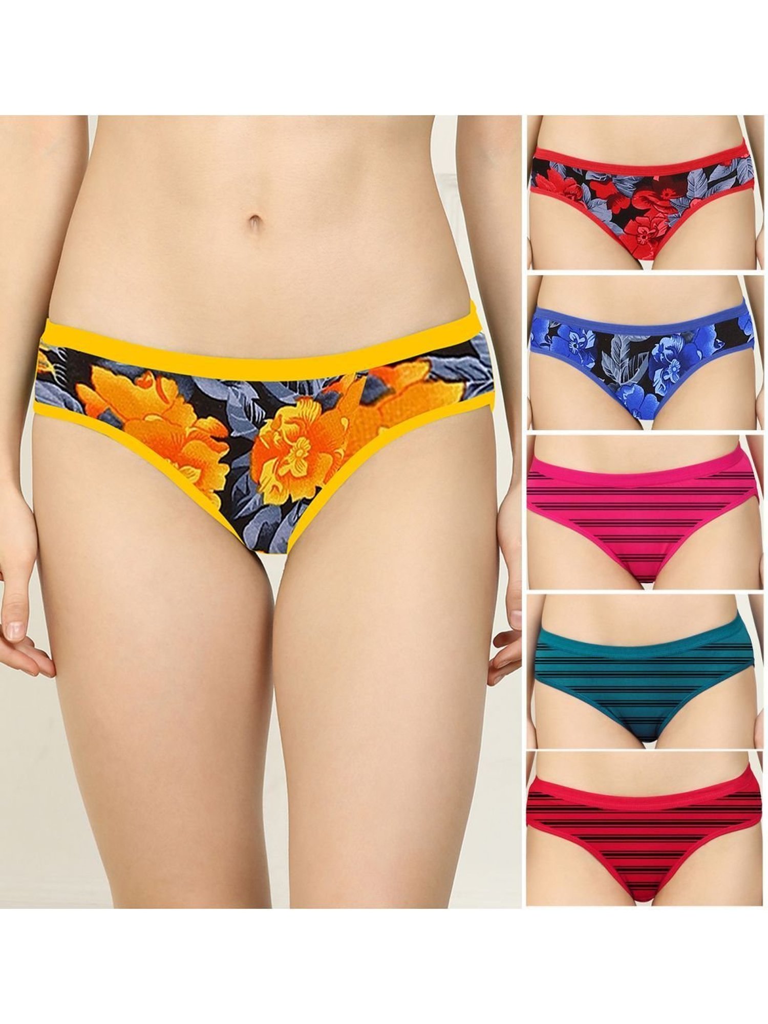 AROUSY Black & Pink Floral Print Hipster Panties - Pack Of 6