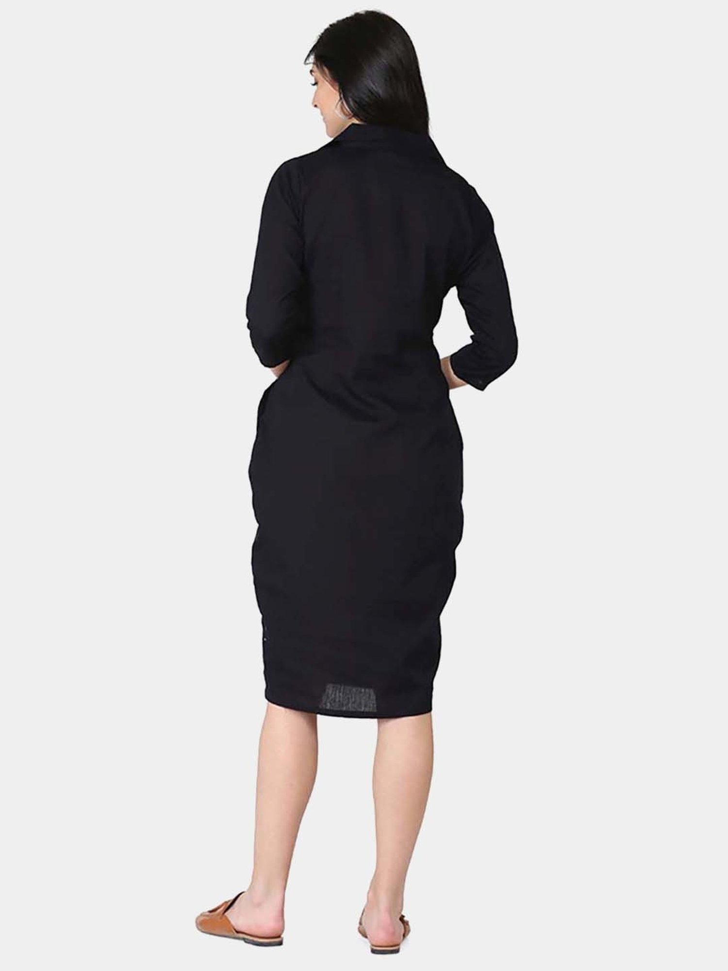 Abhishti Black Cotton A-Line Dress