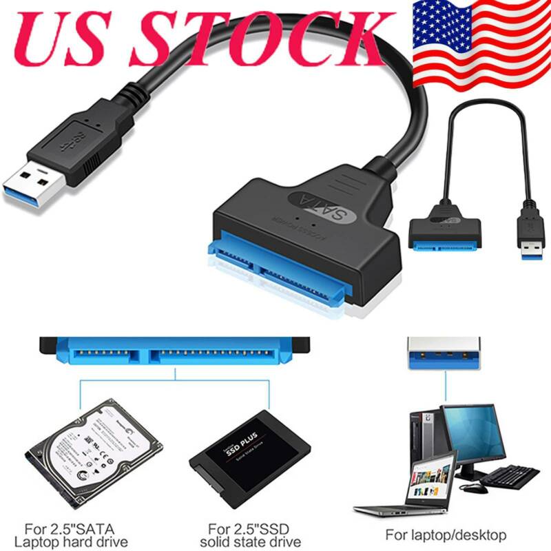 SATA USB 3.0 to Hard Drive Adapter Cable USB Converters for 2.5Inch Hard Drive Disk HDD and SSD SATA Power Adapter USB 3.0 SATA 2.5? SSD HDD Adapter Cable converter 2 Hard Disk Drive Lead 22 pins US