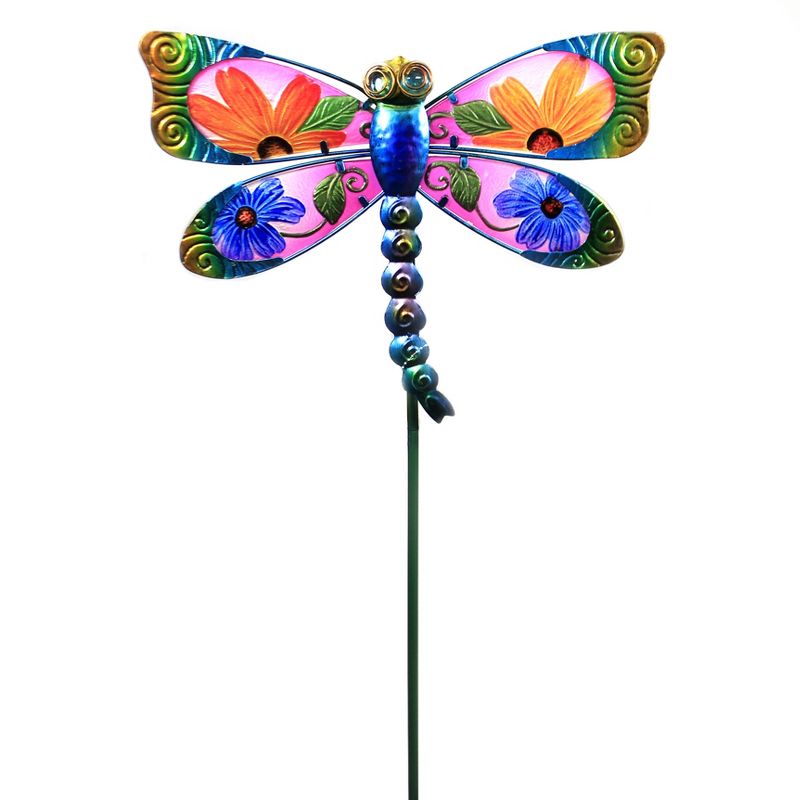 Home & Garden 33.0" Blue Floral Dragonfly Stake Spring Yard Decor Regal Art & Gift  -  Decorative Garden Stakes