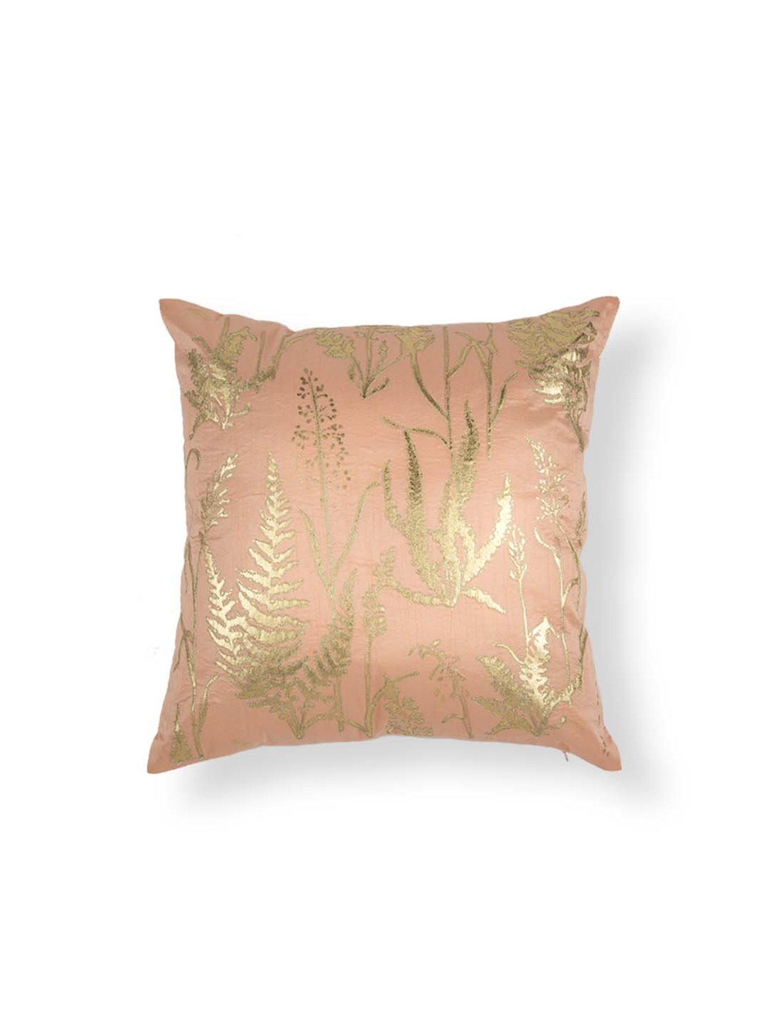 Home4U Elena Pink & Gold Poly Silk Cushion Cover - Set of 1