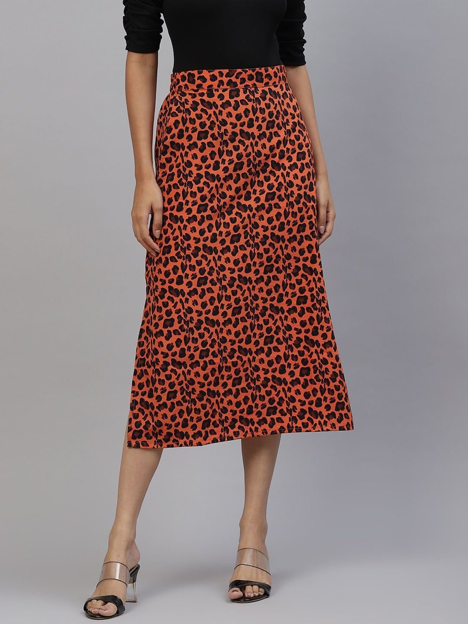 Melon by PlusS Orange & Black Printed Skirt