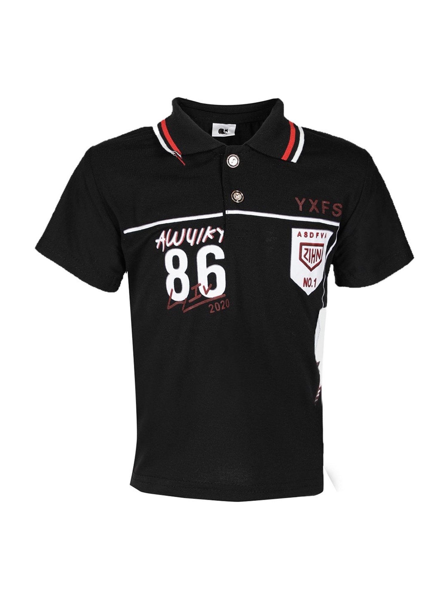 Passion Petals Kids Black Cotton Printed Polo T-Shirt