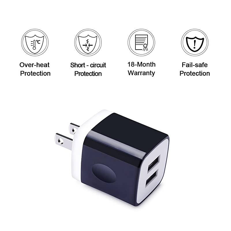 Wall Charger  3Pack Dual Port USB Home Travel Wall Charger Plug Compatible with iPhone X87 Plus6 Plus Tablet Samsung Galaxy S10S10+S9S8 S7 S6 Edge HTC LG Sony and More