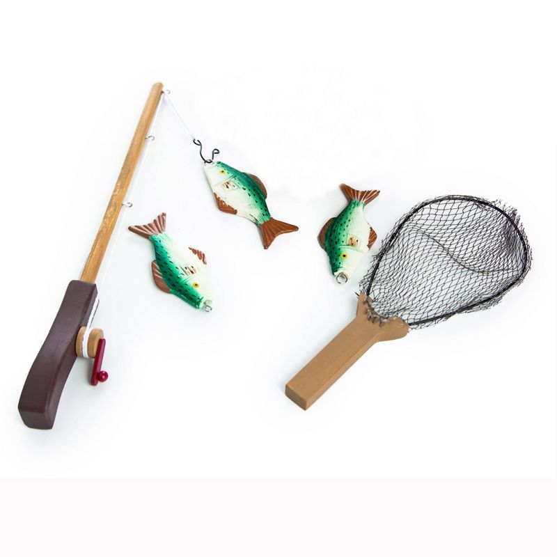 The Queen's Treasures 18 Inch Doll Fishing Adventure Accessories, Pole, Net, Wood Creel, Pail, 3 Fish