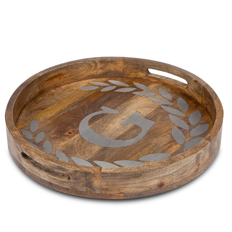 GG Collection Heritage Collection Mango Wood Round Tray With Letter "G"