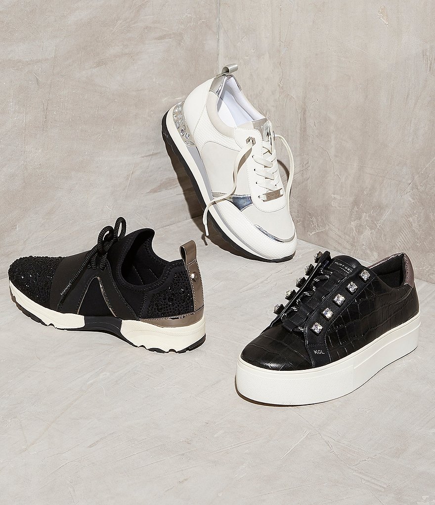 Kurt Geiger London Liviah Jewel Embellished Croc Embossed Leather Sneakers