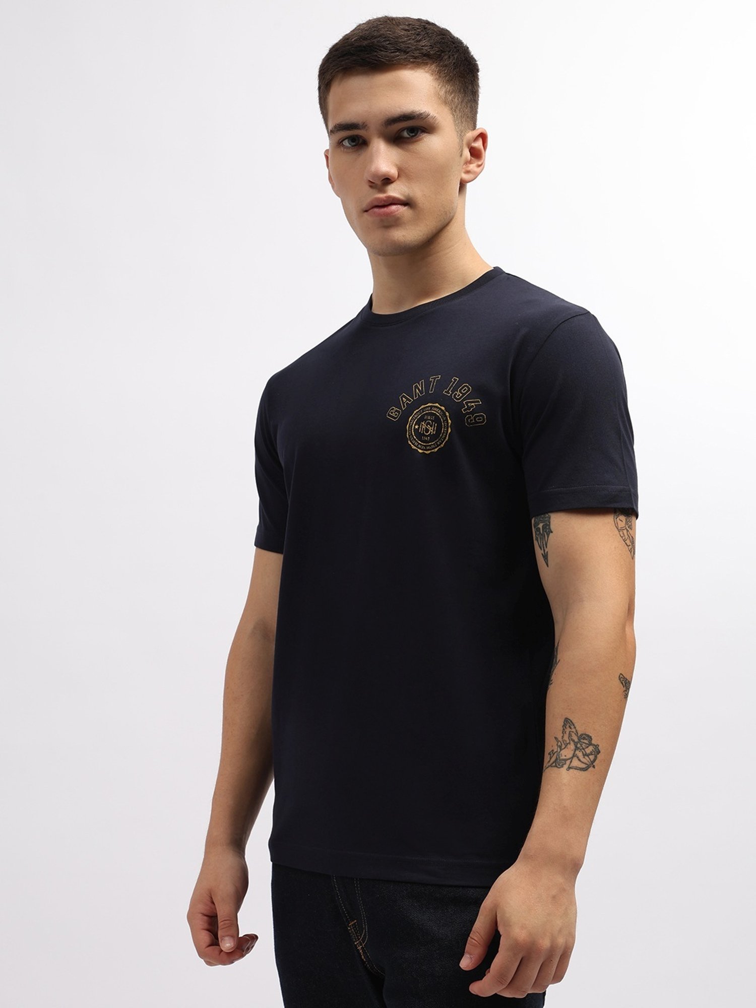 Gant Navy Blue Cotton Regular Fit T-Shirt