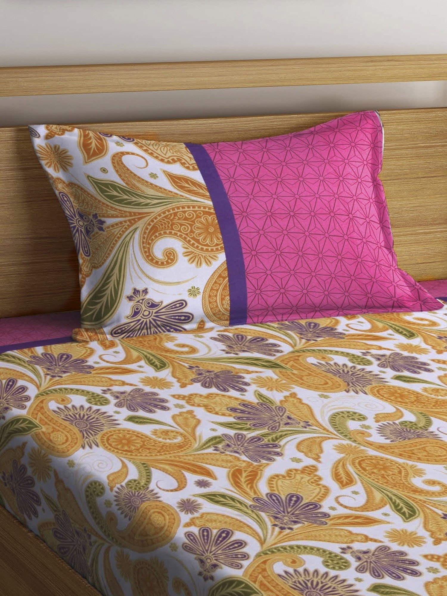 Klotthe Floral Multicolor 210 TC Cotton Single Bedsheet with 1 Pillow Cover