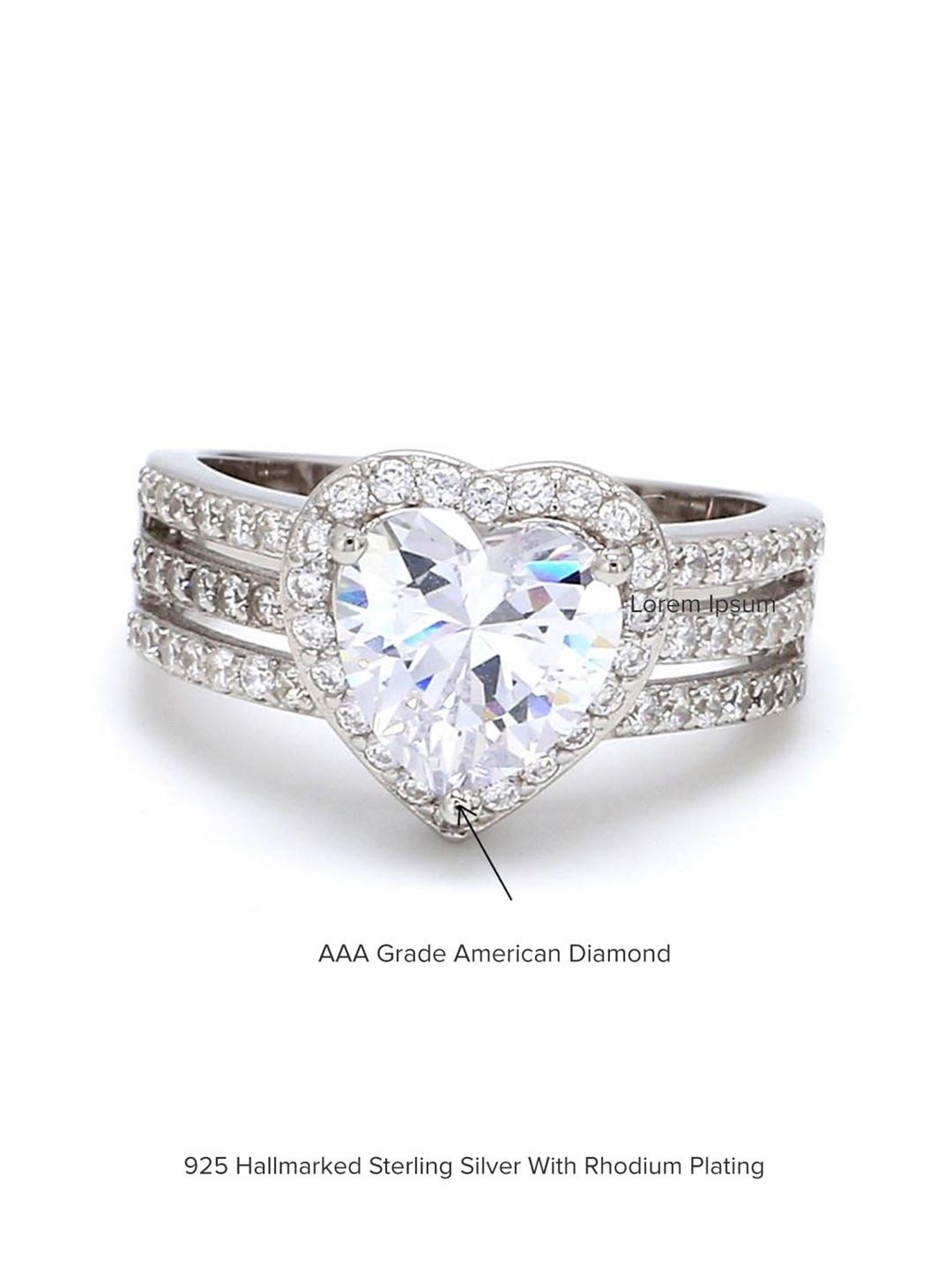 925 Silver 1 Carat American Diamond Classic Halo Engagement Ring for Women & Girls