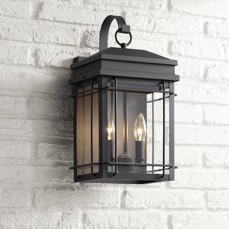 John Timberland Outdoor Wall Light Fixture Textured Black Steel 17" Clear Glass Lantern for Exterior House Porch Patio Deck
