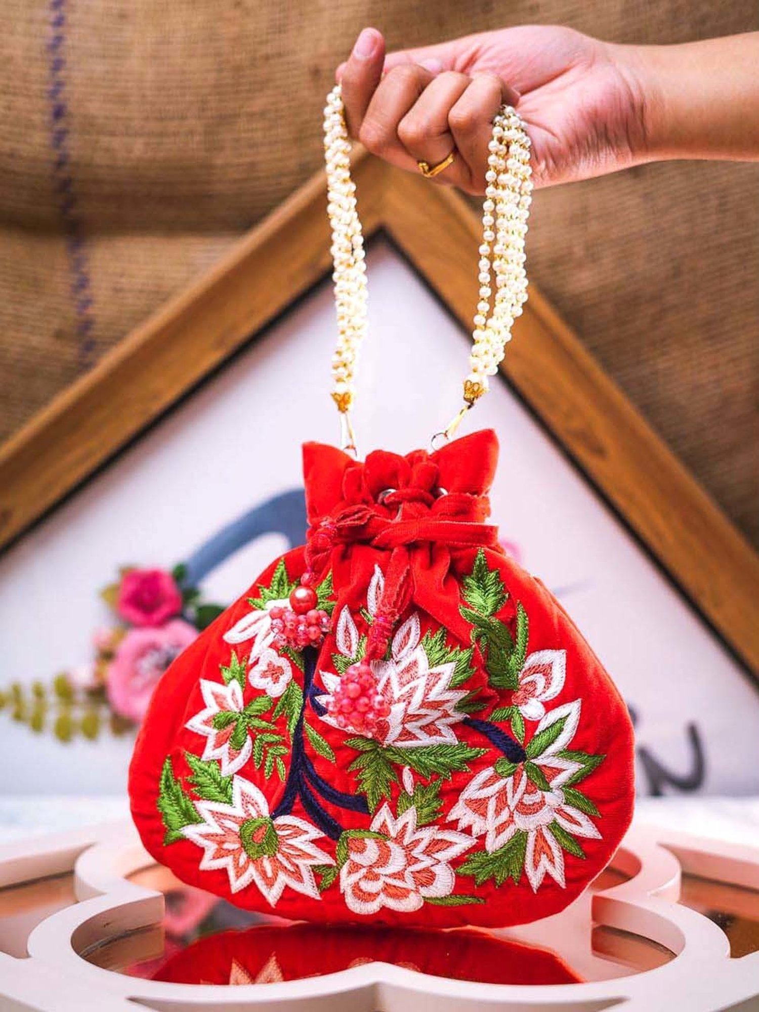 NR by Nidhi Rathi Red Fabric Potli