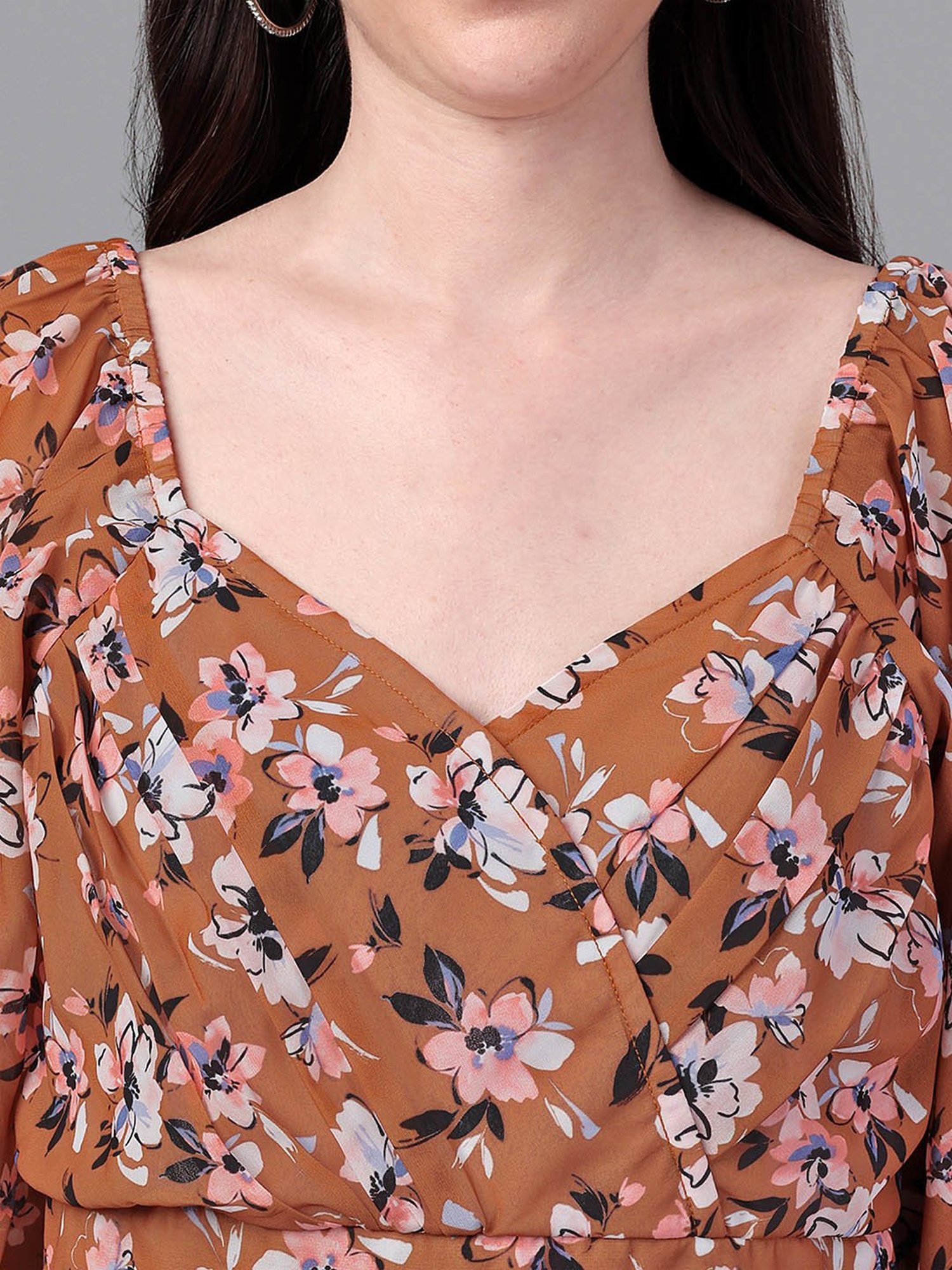 MASAKALI.CO Brown Floral Print Midi Dress