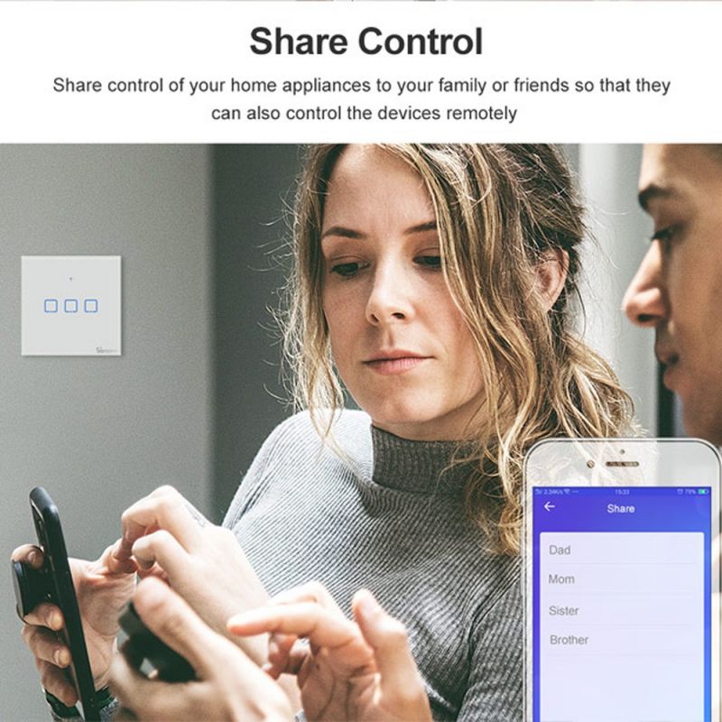 Sonoff T2 Touch 86mm Tempered Glass Panel Wall Switch Smart Home Light Touch Switch, Compatible AC