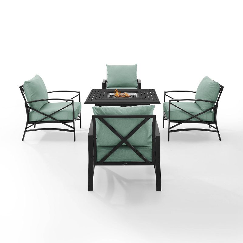 Kaplan 5pc Outdoor Conversation Set with Dante Fire Table & 4 Arm Chairs - Mist - Crosley