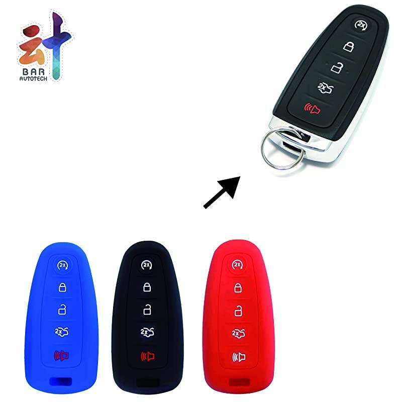 Autotech Remote Key Silicone Rubber Keyless Entry Shell Case Fob and Key Skin Cover fit for C Max Edge Escape Titanium Explorer Flex Focus Taurus Lincoln MKX MKT Navigaton(1 Pair) (Blue+Red)