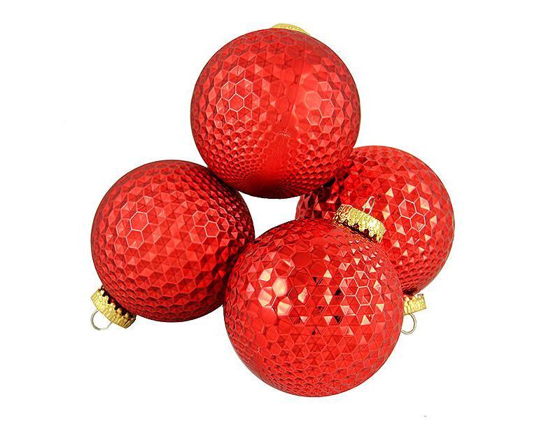 Barcana 4ct Prism Textured Shatterproof Christmas Ball Ornament Set 2.75" - Red