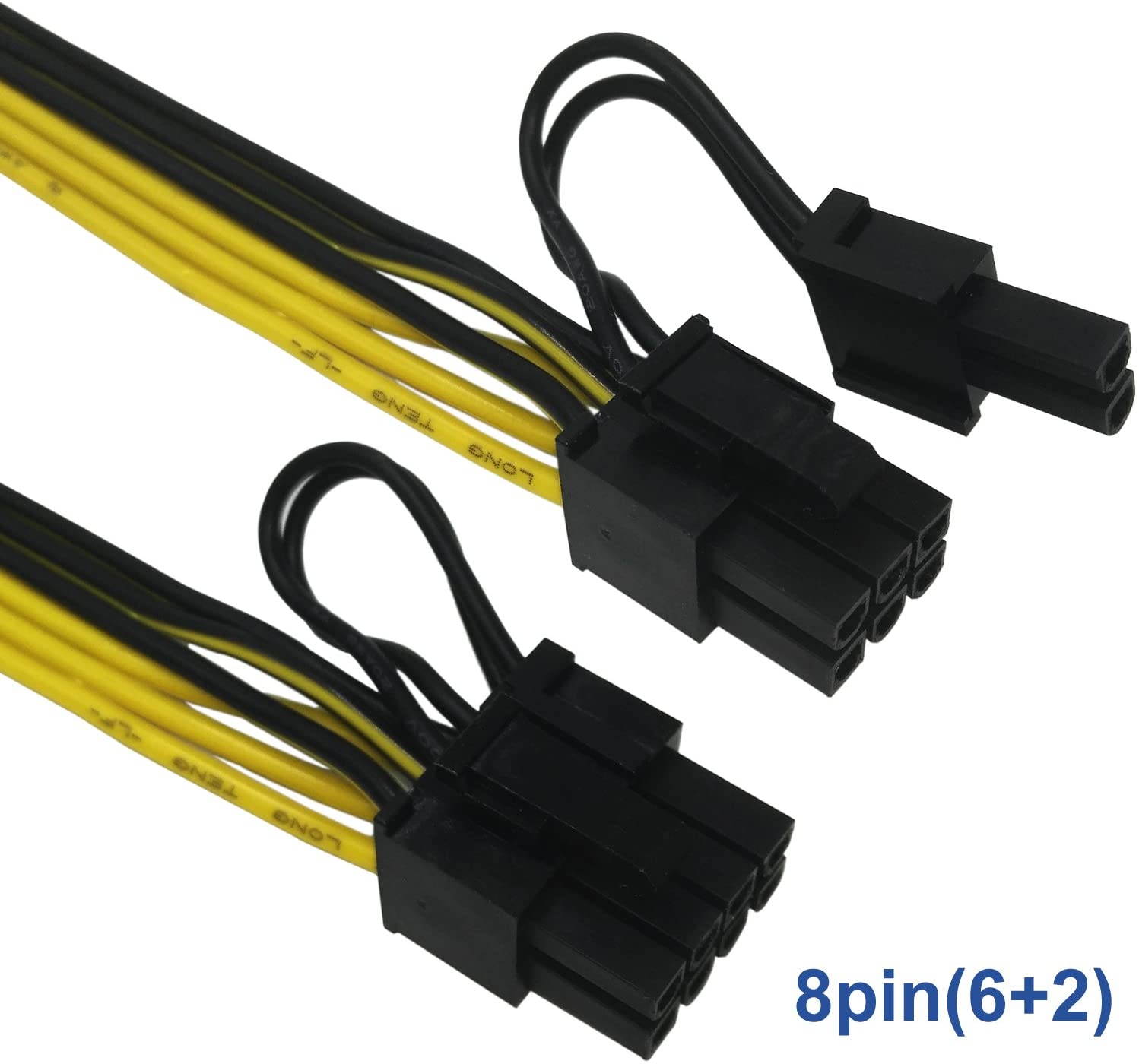 (2-Pack) 6 Pin Male to 8 Pin (6+2) PCI Express Power Adapter Cable for CoolerMaster and Thermaltake Power Supply with 6 Pin Port 20-inch (51cm)