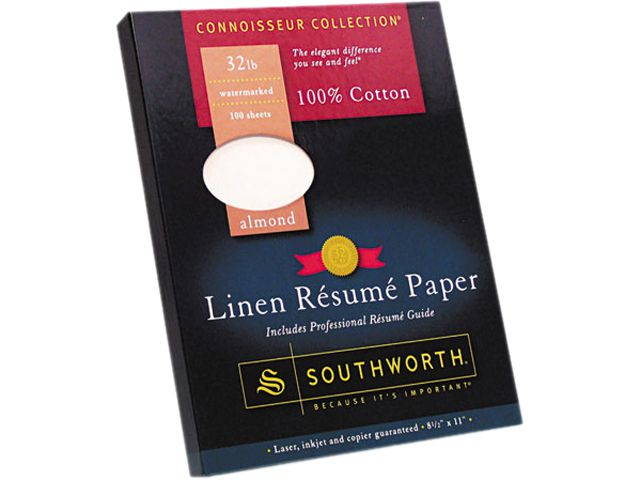 Southworth RD18ACFLN 100% Cotton Linen Resume Paper, 32 lbs., 8-1/2 x 11, Almond, 100/Box