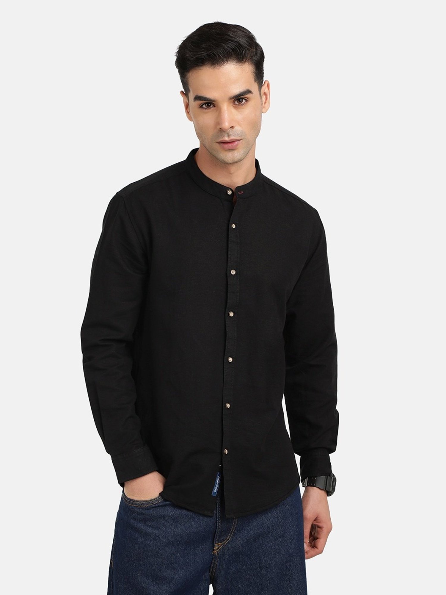 Bene Kleed Black Regular Fit Cotton Linen Shirt