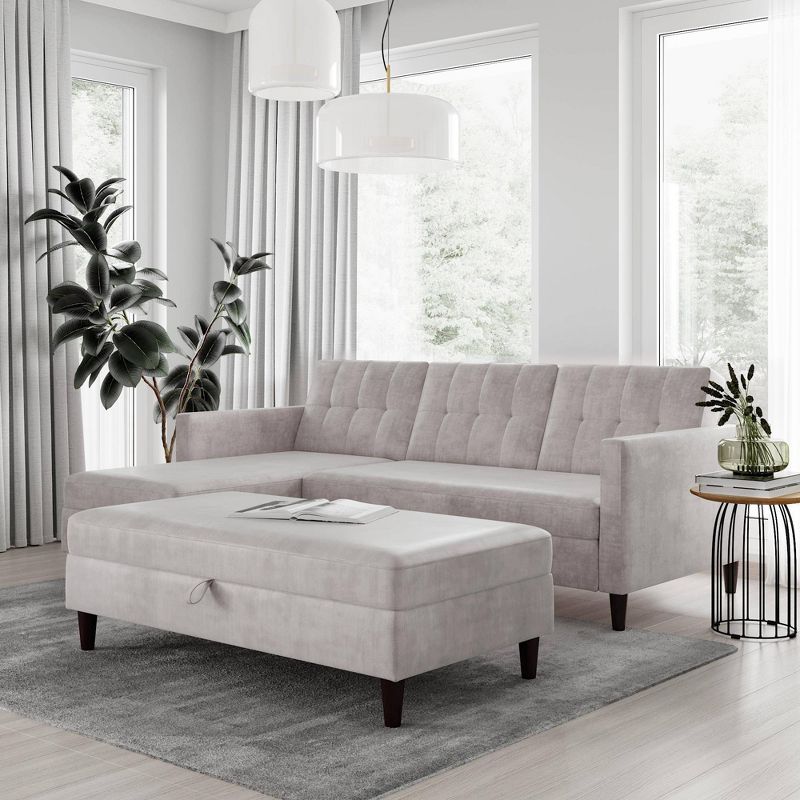 Hartford Storage Sectional Futon and Hartford Storage Ottoman Light Gray - Dorel Home Products