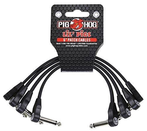 pig hog phlsk6bk lil' pigs low profile rightangle 1/4" black instrument patch cables, 6" 4 pack