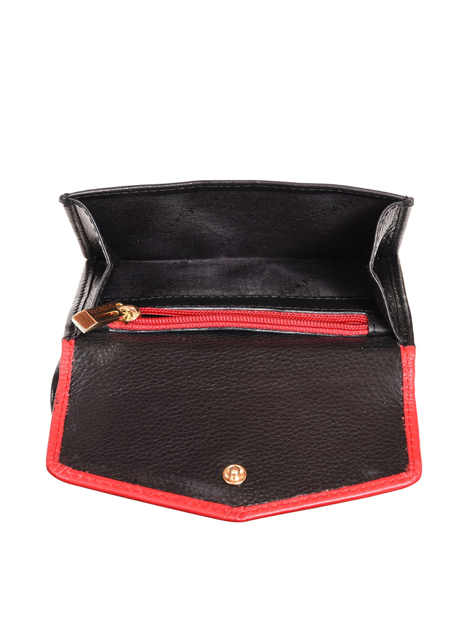 SASSORA Black & Red Solid Rfid Tri-Fold Wallet for Women