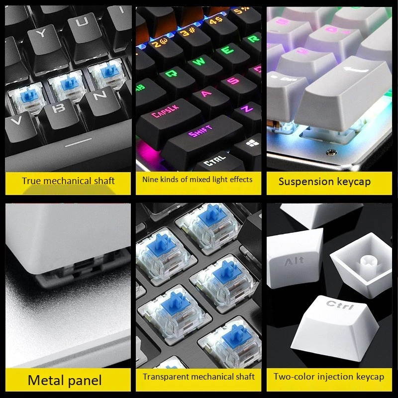 Mechanical Keyboard, 104 Keys LED Backlit Wired Keyboard,USB 12 Multimedia Keys for Windows PC Office and Gaming