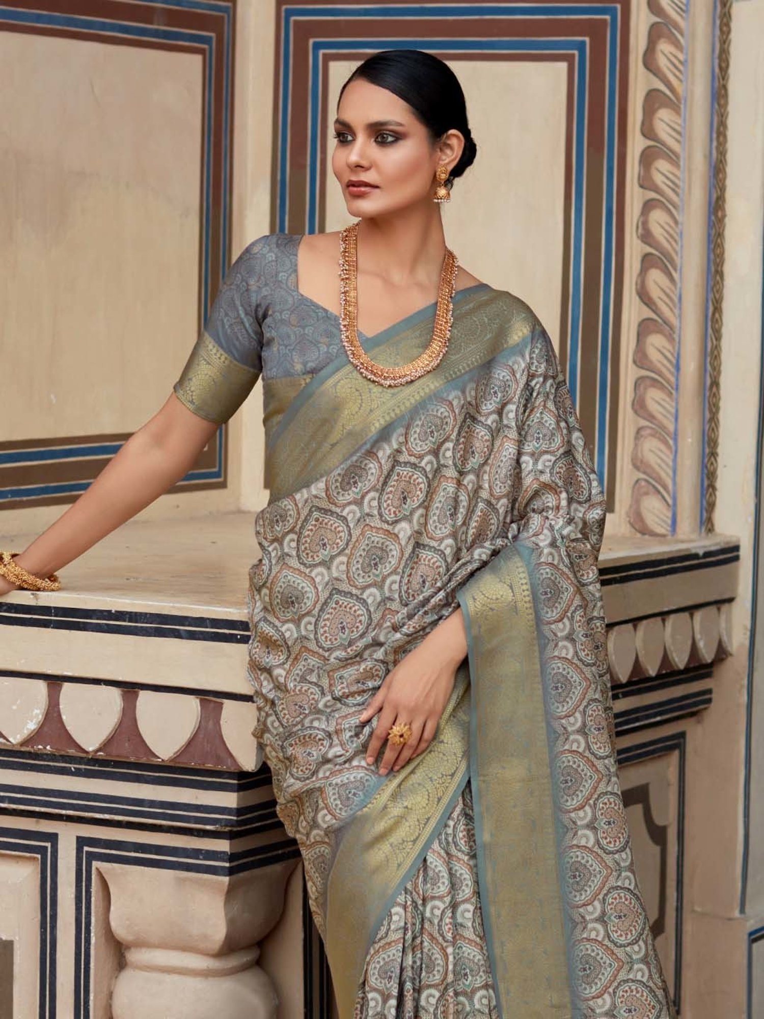 Saree Mall Grey Woven Saree With Unstitched Blouse