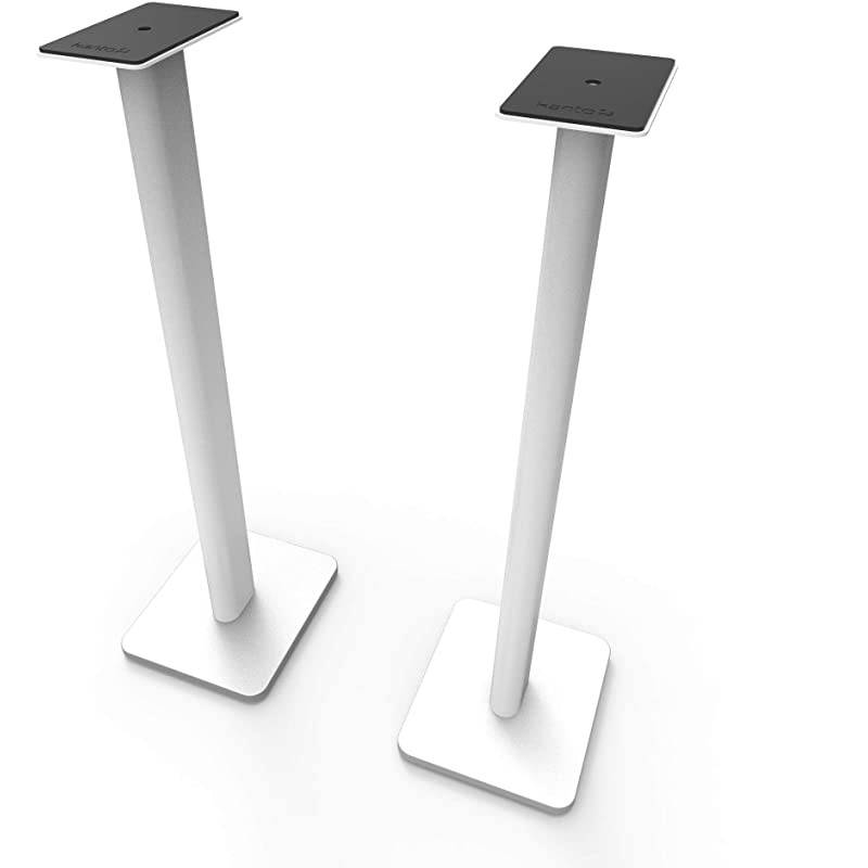SP32PLW 32quot Speaker Floor Stands | Designed for Medium to Large Bookshelf Speakers | Heavy Steel amp Foam Padding | 30&deg; Rotating Top Plate | Hidden Cable Design | White Pair