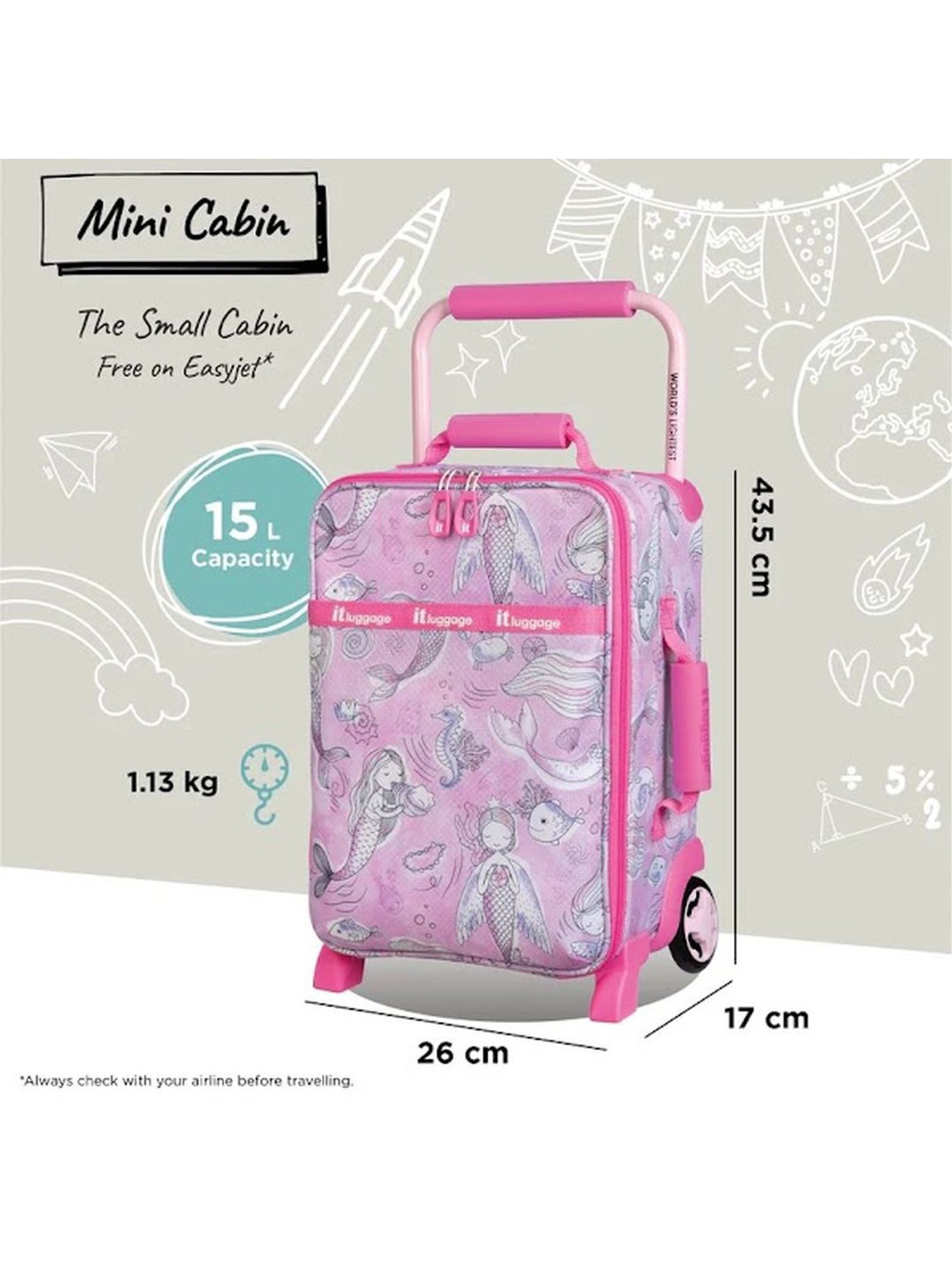 it luggage Curiosity Pink Print Kids Underseater 18 inches Soft Case Trolley Bag