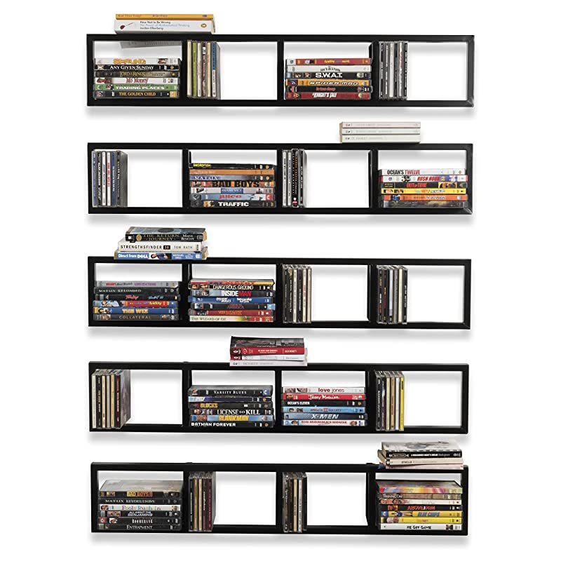 Have Space Wall Mount 34 Inch Media Storage Rack CD DVD Organizer Metal Floating Shelf Set of 5 Black