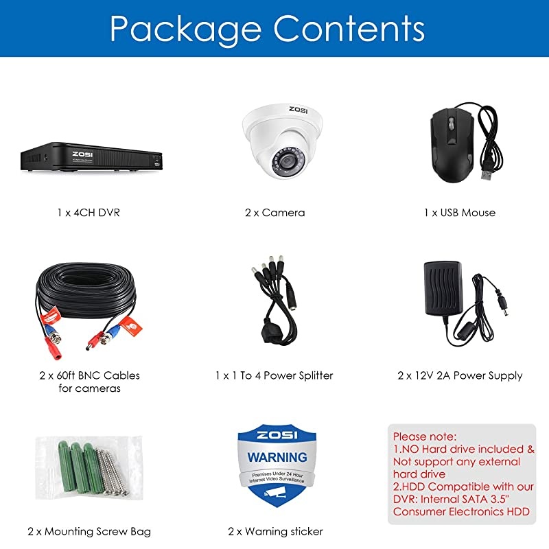 H265+ Full 1080p Home Security Camera System5MP Lite CCTV DVR Recorder 4 Channel and 4 x 2MP 1080P Weatherproof Surveillance Dome Camera Outdoor Indoor with 80ft Night Vision No Hard Drive