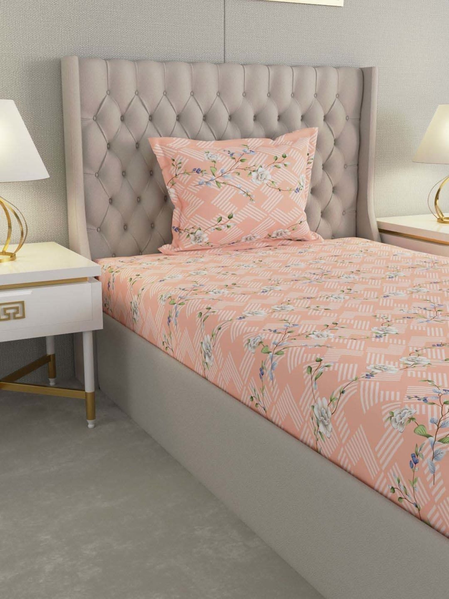 Raymond Home Delight Pink 104 TC Cotton Single Bedsheet with 1 Pillow Cover