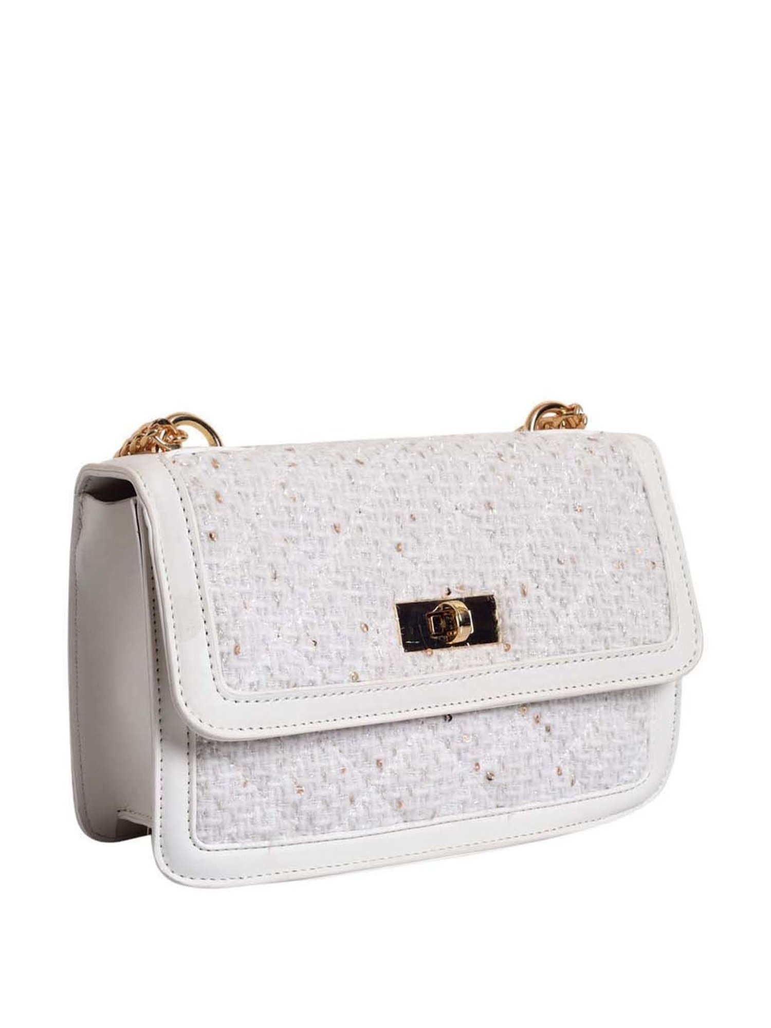 Lino Perros White Textured Medium Sling Handbag