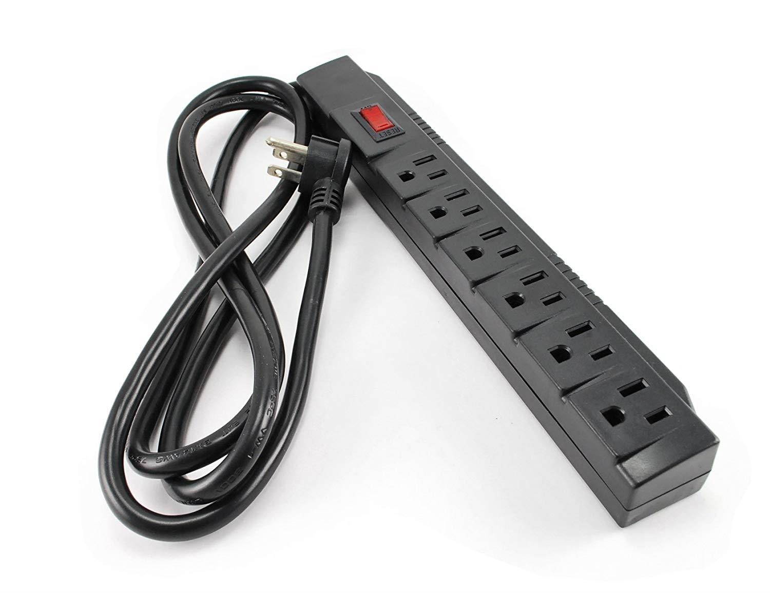 CablesOnline 6 Outlet Surge Strip , Horizontal , 250 Joules, (6 ft.) Cable, with Right Angle Plug