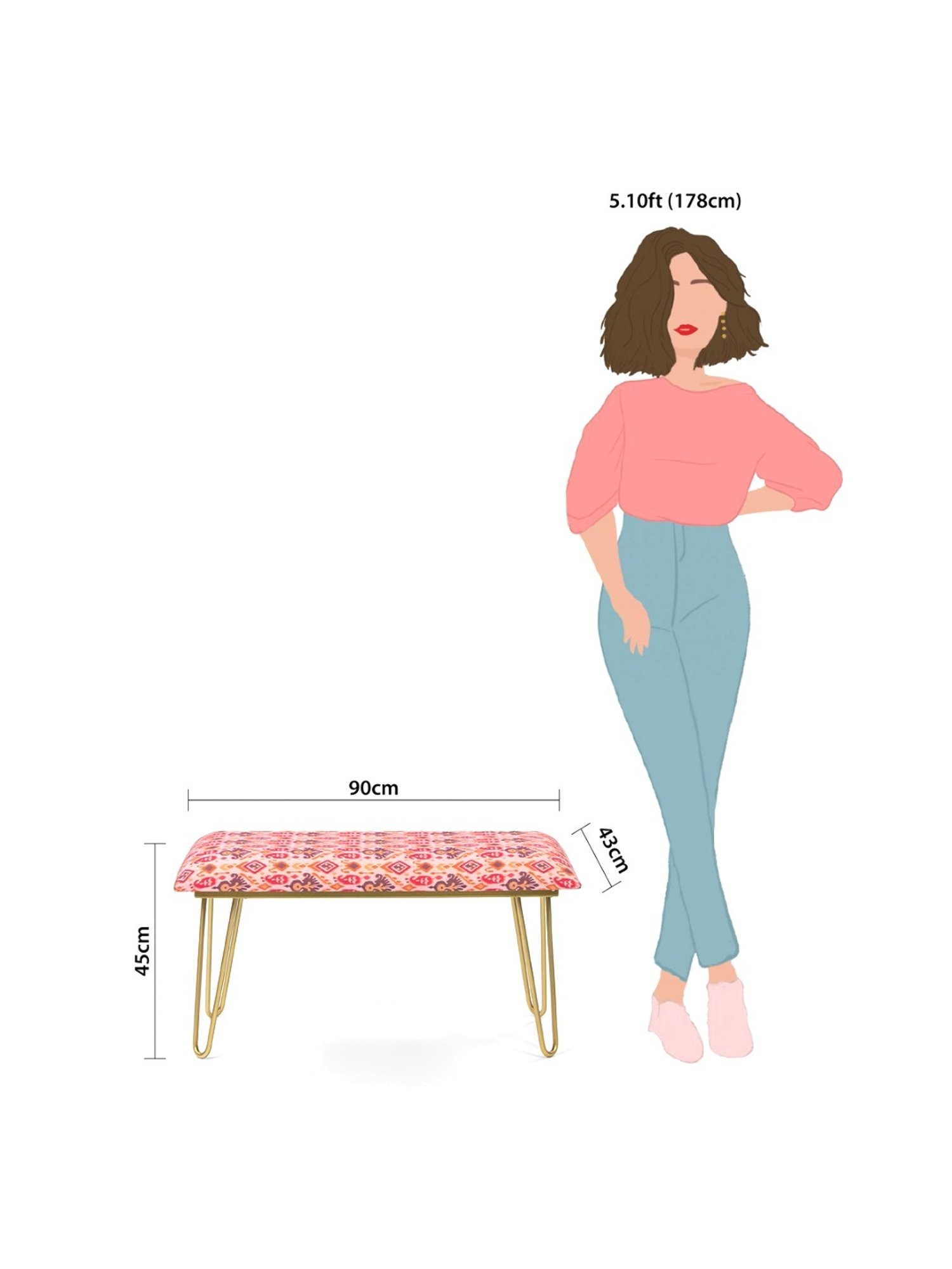 Chumbak Kitsch Earthy Ikat Pink Peach Iron Bench