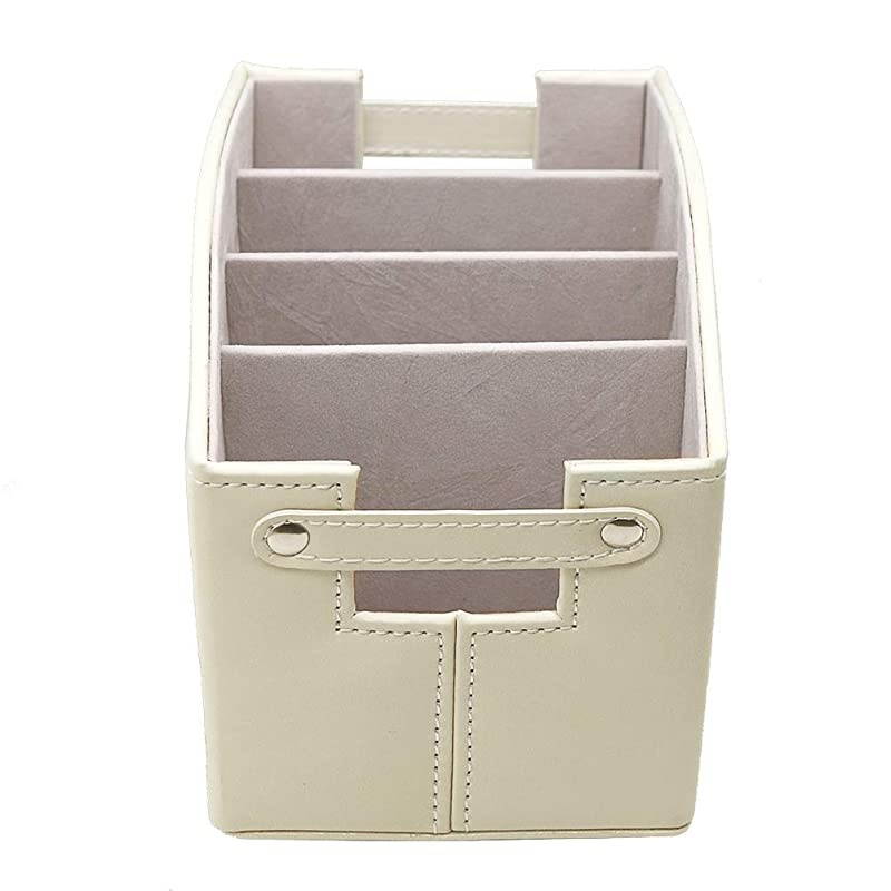 Remote Control Holder Organizer Leather Control Storage TV Remote Control Organizer with 5 Spacious Compartments White Spinning
