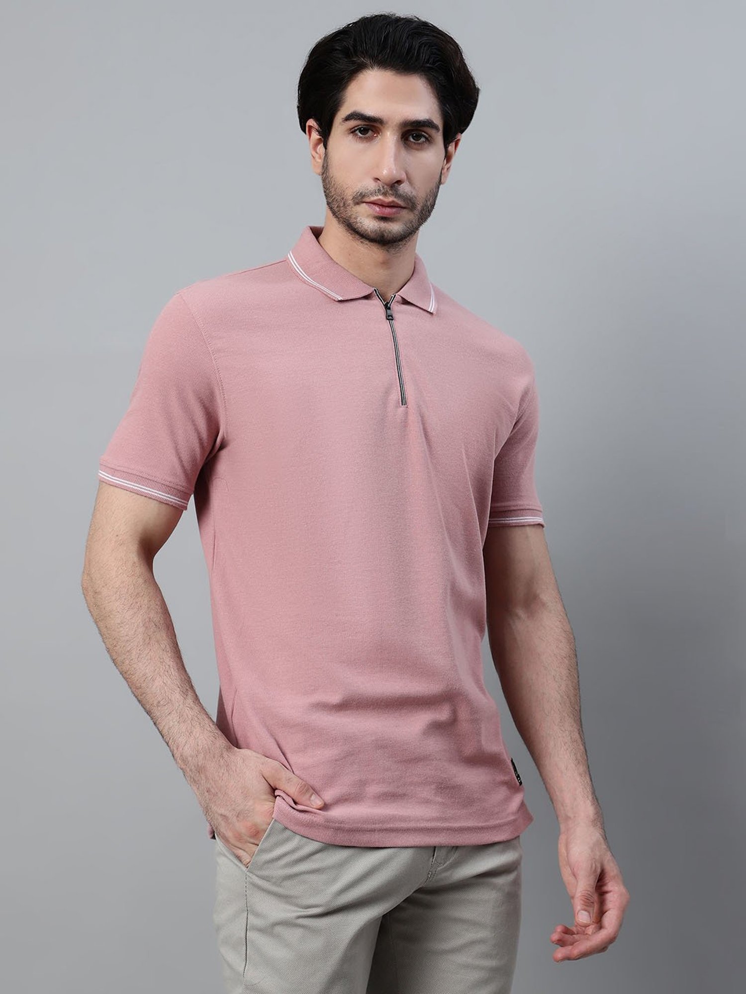 Cantabil Pink Poly Cotton Regular fit Polo T-Shirt